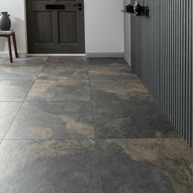 Jai Rustic Natural Black Slate Effect Tiles 600x600