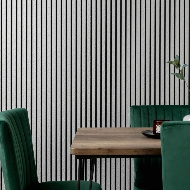 Trepanel Design® Ivory Slate Effect Slat on Black Felt Wall Panels