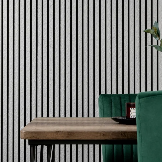 Trepanel Design® Ivory Slate Effect Slat on Black Felt Wall Panels