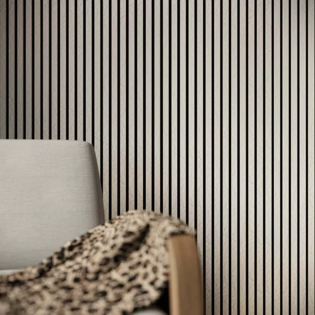 Trepanel Design® Ivory Slate Effect Slat on Black Felt Wall Panels