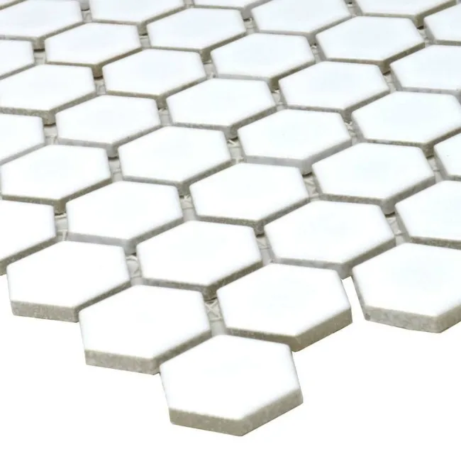 Pixel White 23x23 Hexagon Gloss Mosaic Tiles