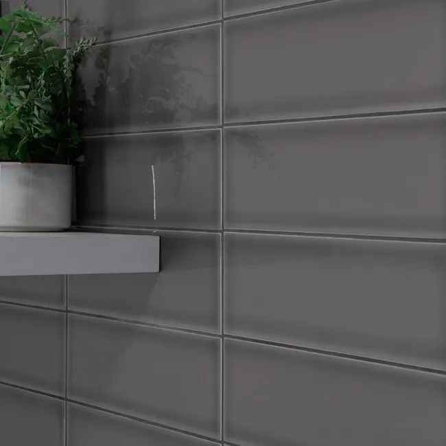 Aquarelle Gloss Umber Grey Brick Tiles