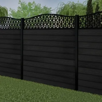 LuxeLine Composite Fence Panel Black 6ft High - Geometric Decorative Screen with Buried Aluminium Post