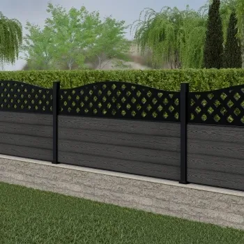 LuxeLine Composite Fence Panel Dark Grey 3ft High - Curve Top Lattice Decorative Screen with Aluminium Post