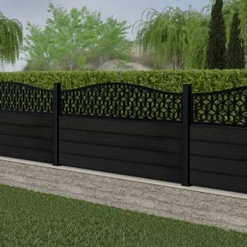 LuxeLine Composite Fence Panel Black 3ft High - Geometric Decorative Screen with Aluminium Post