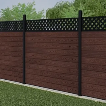 LuxeLine Composite Fence Panel Walnut 6ft High - Lattice Decorative Screen with Aluminium Post