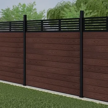 LuxeLine Composite Fence Panel Walnut 6ft High - Slat Decorative Screen with Aluminium Post
