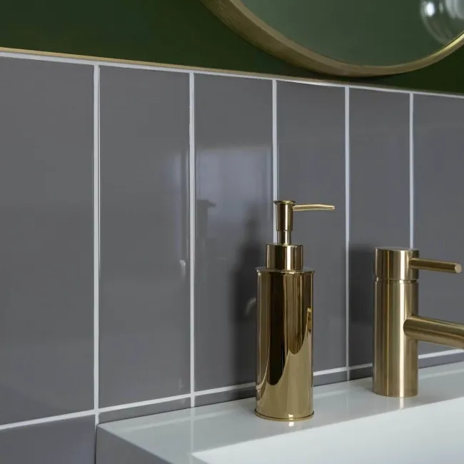 Linear Dark Grey Gloss Brick Shape Wall Tiles 300x100