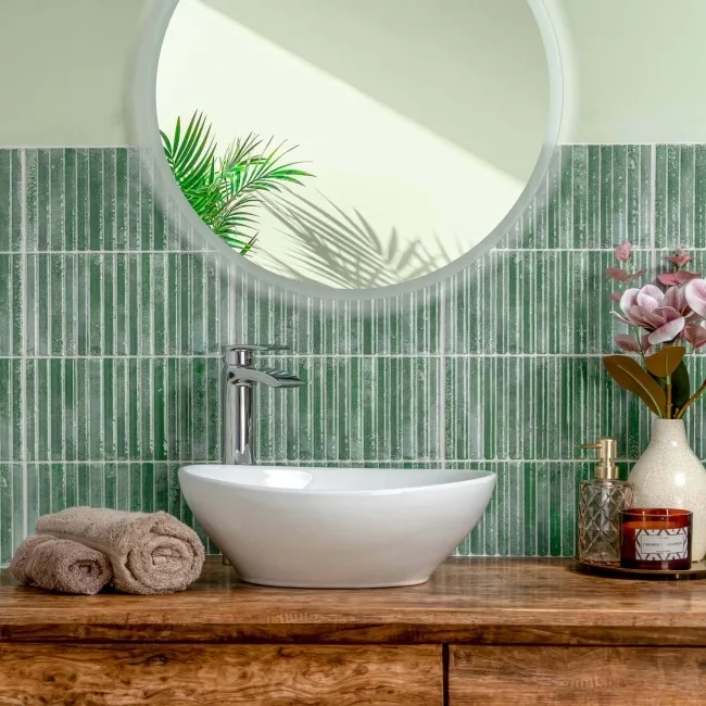 Meraki Turquoise Green Gloss Kitt-Kat Mosaic Effect Wall Tiles