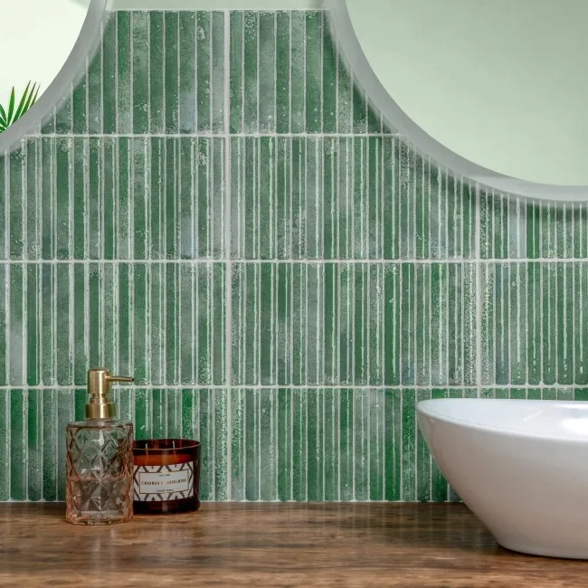 Meraki Turquoise Green Gloss Kitt-Kat Mosaic Effect Wall Tiles