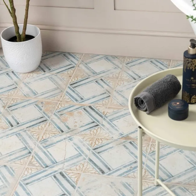 Floweret Diamond Cream Antique Patterned Wall and Floor Tiles