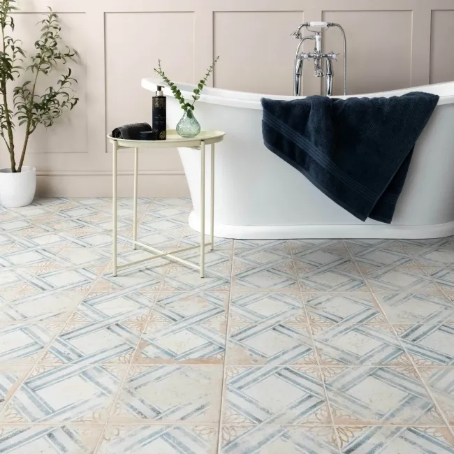 Floweret Diamond Cream Antique Patterned Wall and Floor Tiles