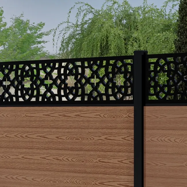 LuxeLine Composite Fence Panel Teak 6ft High - Moroccan Decorative Screen with Aluminium Post