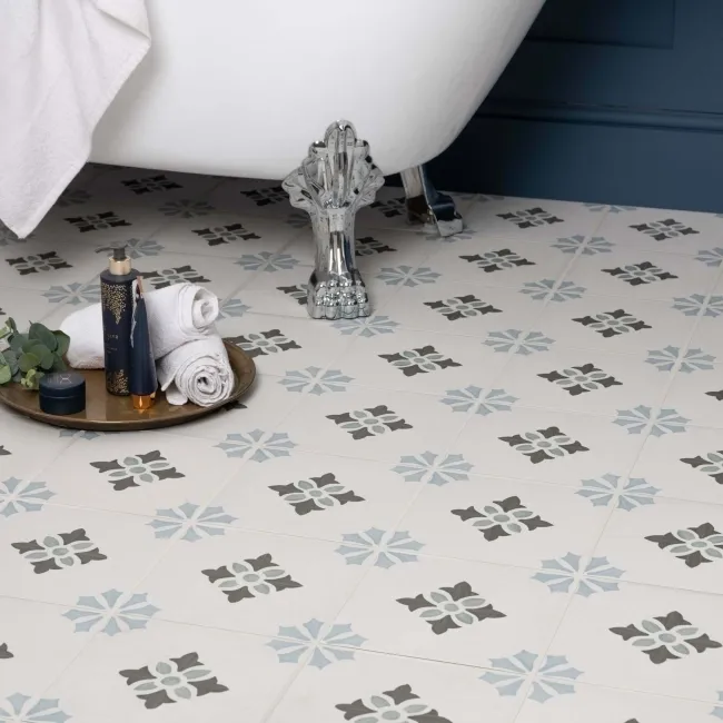 Blossom Bloom Blue Matt Patterned Wall and Floor Tiles