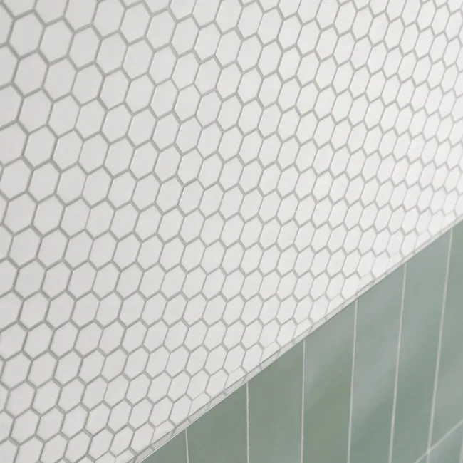 Pixel White 23x23 Hexagon Matt Mosaic Tiles