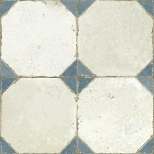 Octagon Effect Marine Blue Matt Vintage Pattern Wall and Floor Tiles