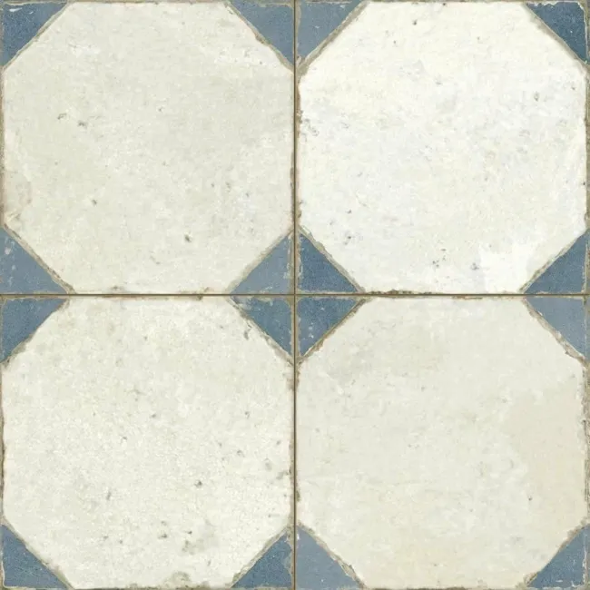 Octagon Effect Marine Blue Matt Vintage Pattern Wall and Floor Tiles
