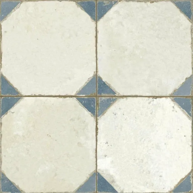Octagon Effect Marine Blue Matt Vintage Pattern Wall and Floor Tiles