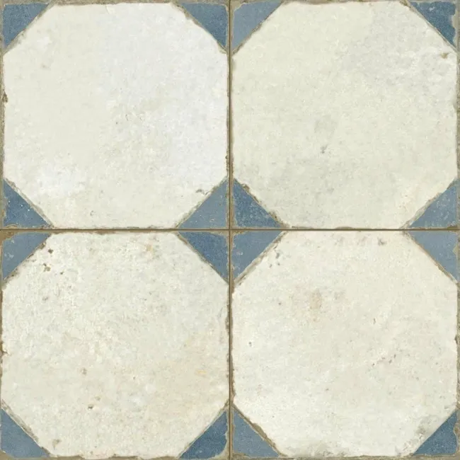 Octagon Effect Marine Blue Matt Vintage Pattern Wall and Floor Tiles