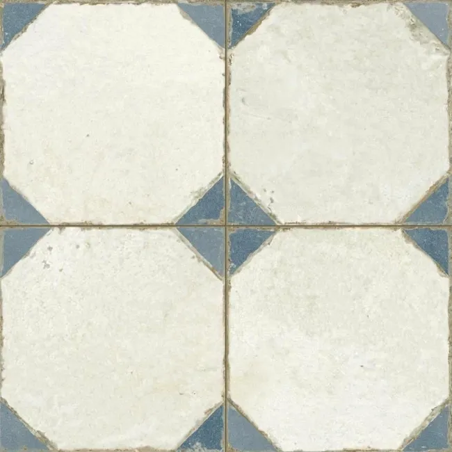 Octagon Effect Marine Blue Matt Vintage Pattern Wall and Floor Tiles