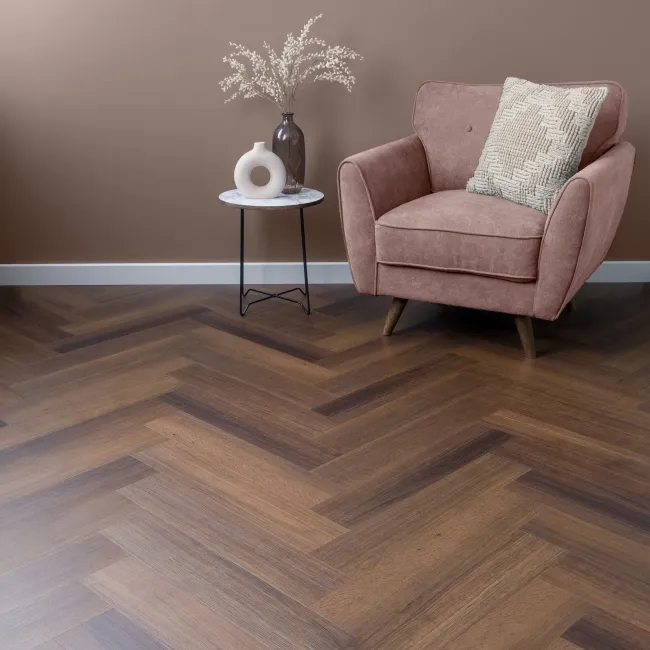 Trepanel Lux Walnut LVT Wood Effect Herringbone SPC Vinyl Flooring