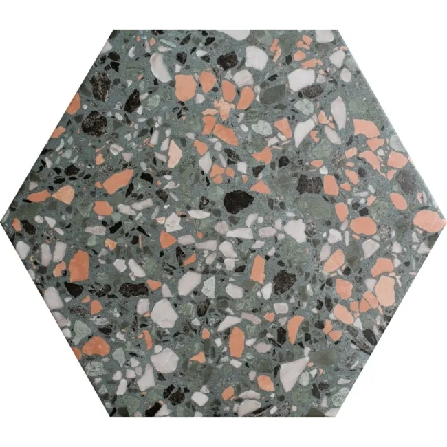 Terrazzo Hexagon Mineral Green Porcelain Wall and Floor Tiles