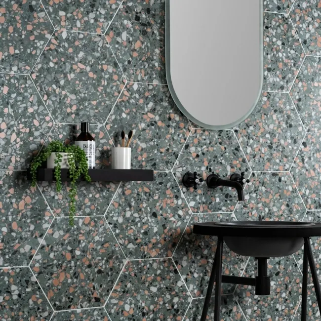 Terrazzo Hexagon Mineral Green Porcelain Wall and Floor Tiles