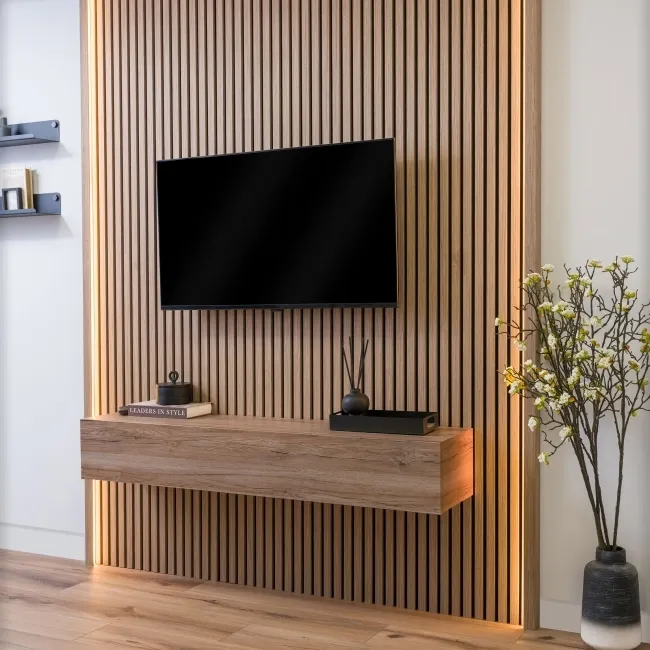 Trepanel® Smoked Oak Wood Acoustic Wall Panel Trims with Lighting Option