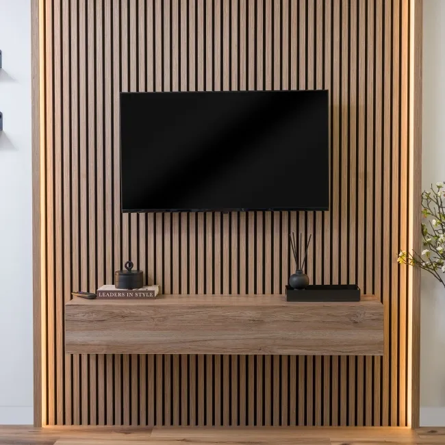 Trepanel® Smoked Oak Wood Acoustic Wall Panel Trims with Lighting Option