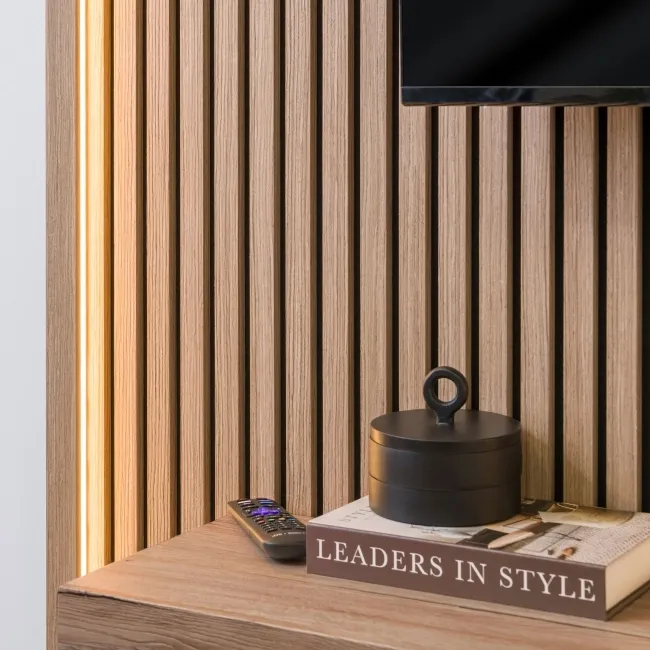 Trepanel® Smoked Oak Wood Acoustic Wall Panel Trims with Lighting Option