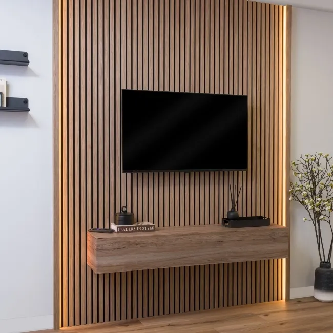 Trepanel® Smoked Oak Wood Acoustic Wall Panel Trims with Lighting Option