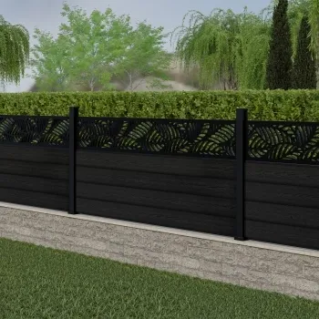 LuxeLine Composite Fence Panel Black 3ft High - Jungle Decorative Screen with Aluminium Post