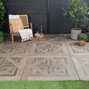 Galloway Walnut Brown Parquet Effect 20mm Porcelain Paving Slabs