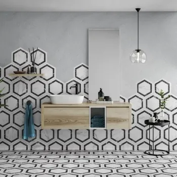 Venato Hexagon Dark Grey Marble Effect Porcelain Tiles