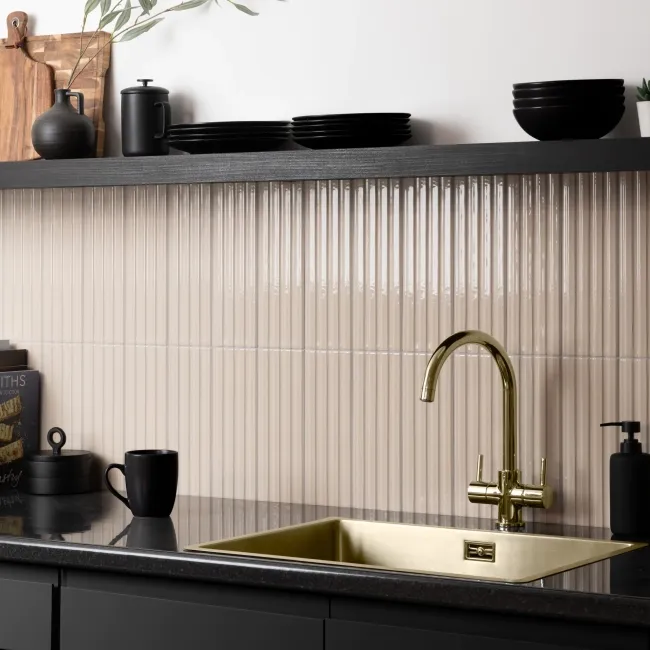 Ribbon Bone Ivory Ridged Effect Ceramic Gloss Wall Tiles