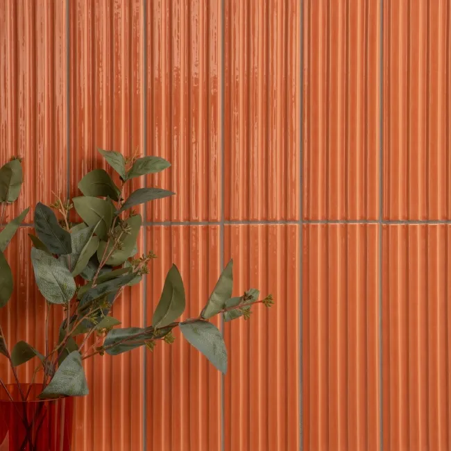 Ribbon Light Terracotta Orange Ridged Effect Ceramic Gloss Wall Tiles
