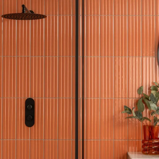 Ribbon Light Terracotta Orange Ridged Effect Ceramic Gloss Wall Tiles