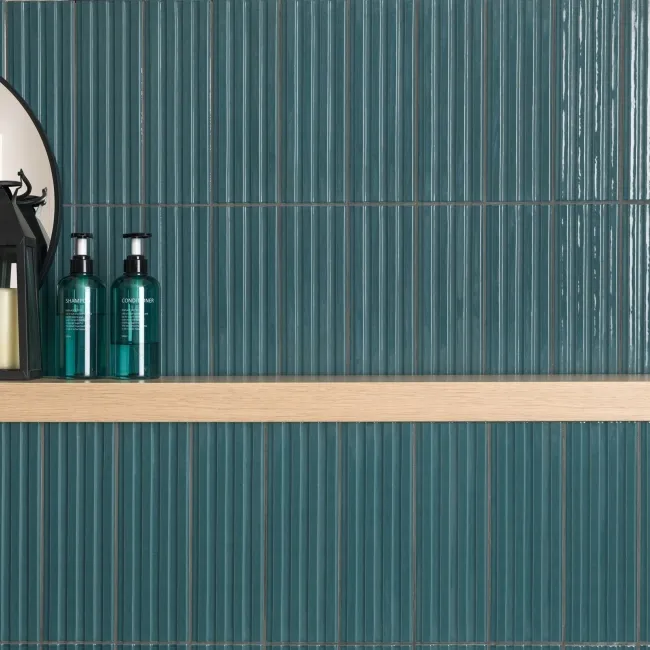 Ribbon Ocean Blue Ridged Effect Ceramic Gloss Wall Tiles