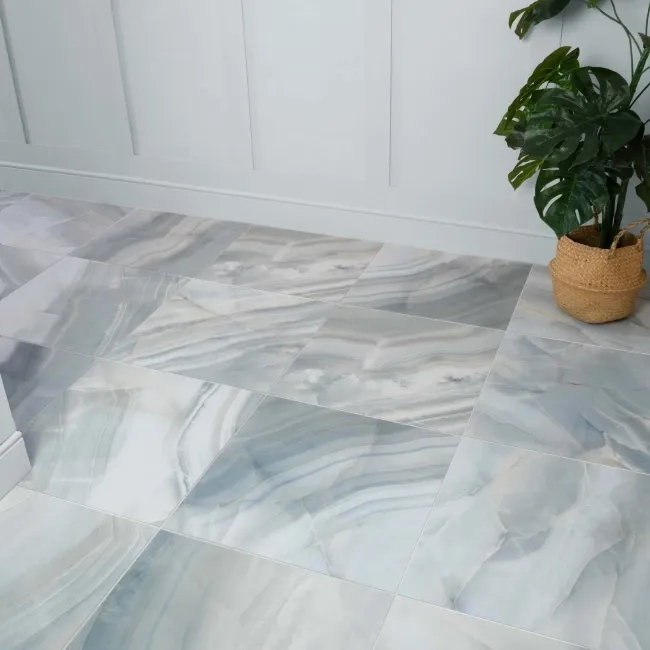 Lustra Blue Marble Effect Porcelain Tiles 600x600