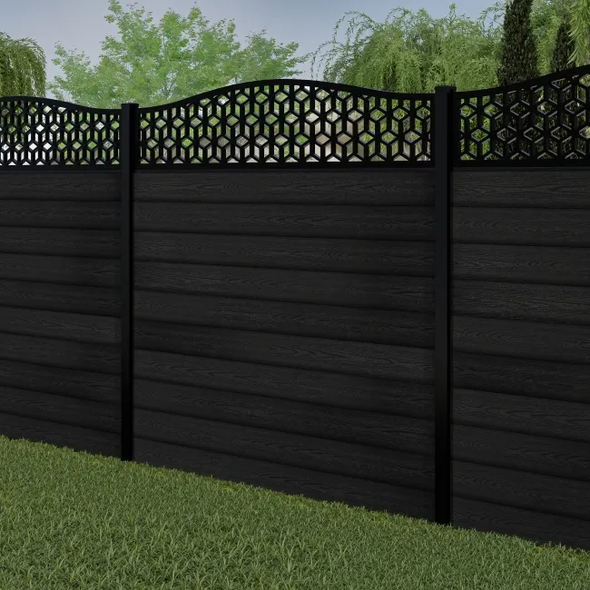 LuxeLine Composite Fence Panel Black 6ft High - Geometric Decorative Screen with Buried Aluminium Post