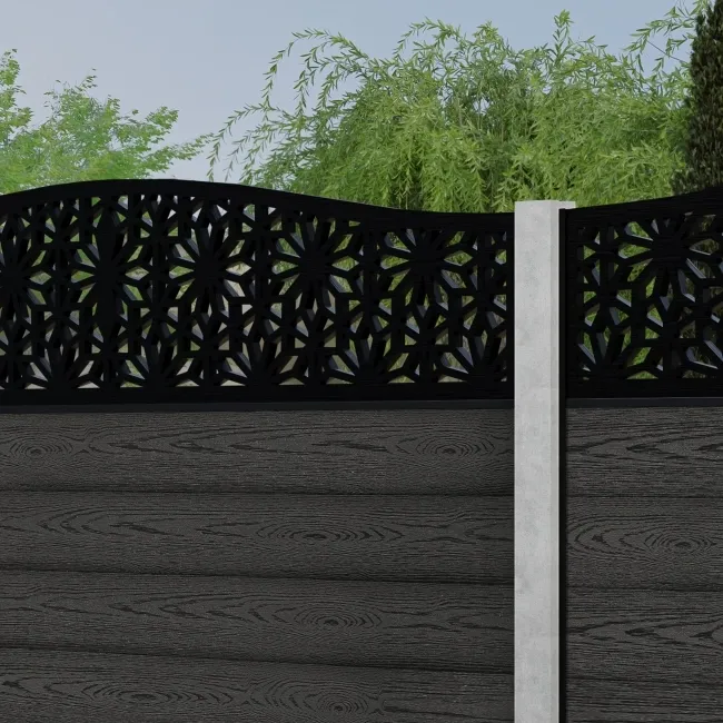 LuxeLine Composite Fence Panel Dark Grey - Floral Decorative Screen for Own Post