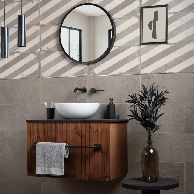 Brixton Taupe Grey Striped Matt Pattern Wall Tiles