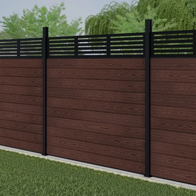 LuxeLine Composite Fence Panel Walnut 6ft High - Slat Decorative Screen with Aluminium Post