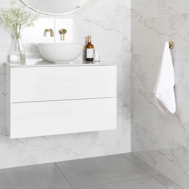 Clovelly White Carrara Marble Effect Gloss Wall Tiles