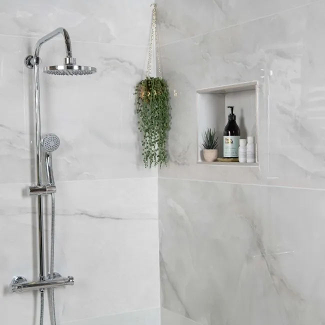 Deluxe Blanco Light Grey Polished Onyx Marble Effect Tiles