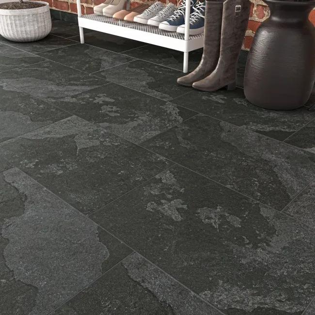 Lockstone Shadow Black Matt Slate Effect Wall and Floor Porcelain Tiles