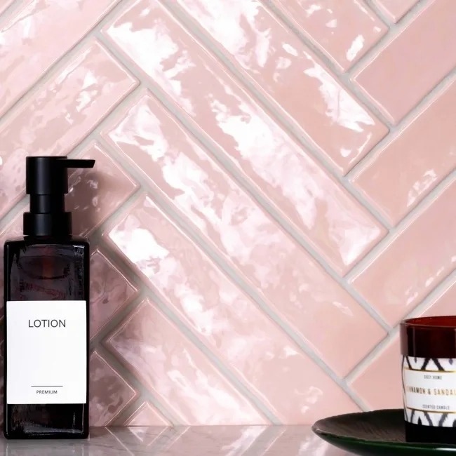 Ivybridge Baby Pink Gloss Metro Wall Tiles 250x50mm