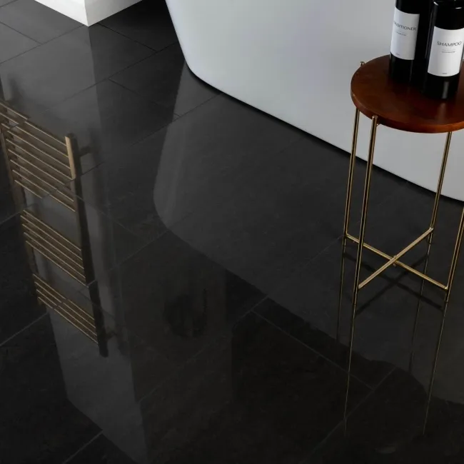 Lounge Polished Black Stone Effect 300x600 Wall And Floor Tiles