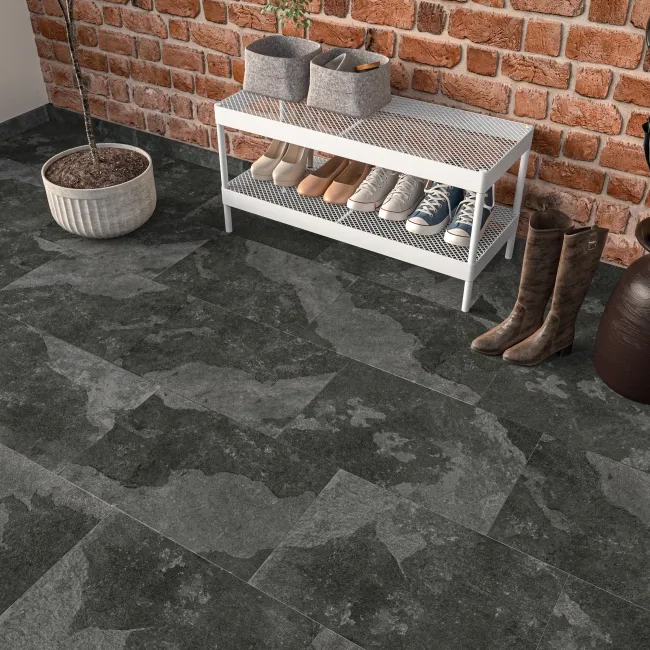 Lockstone Shadow Black Matt Slate Effect Wall and Floor Porcelain Tiles