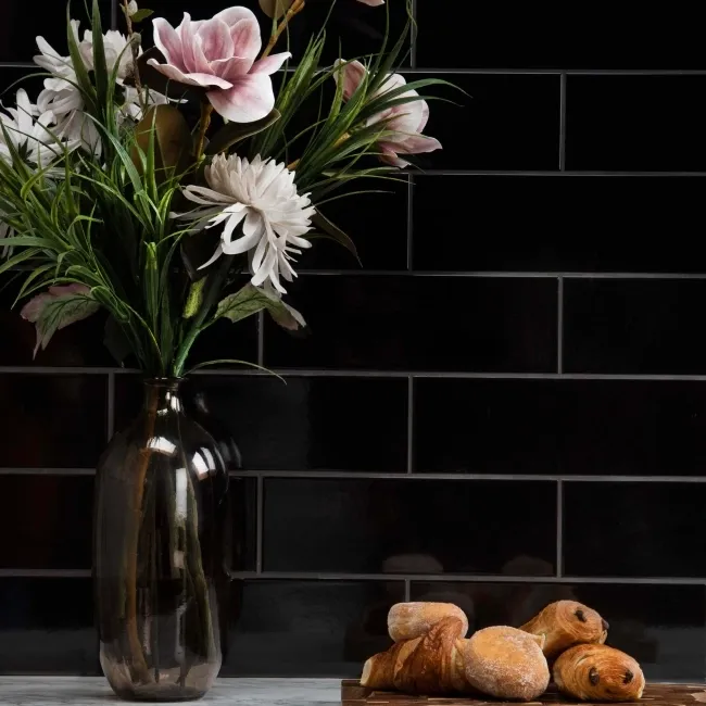 Rhian Gloss Black Brick Tiles